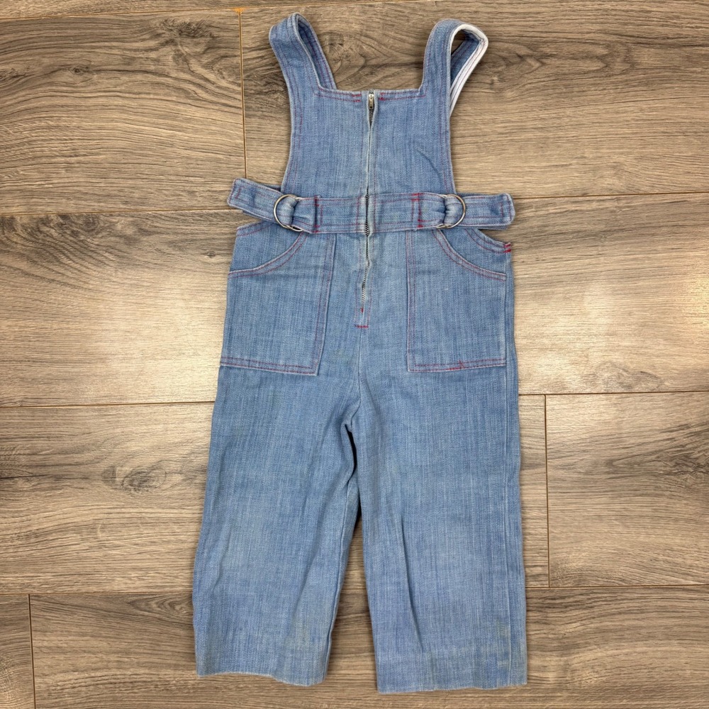 Vintage Denim Toddler Overalls 2T Red Stitch Belt Zip Romper Farmcore